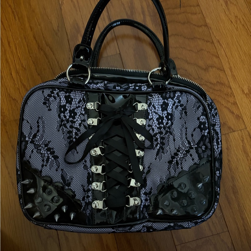 Black purple Lace and gothic Lolita goth Studded makeup Handbag dollskill widow